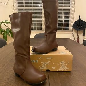 Girls 1 inch Heel Faux Leather Calf High Boot Size 13/1